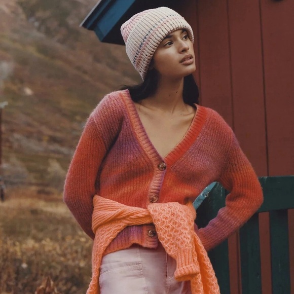 Anthropologie Maeve Hallie Space-Dyed Cardigan Pink Orange Combo Size M - Picture 1 of 10